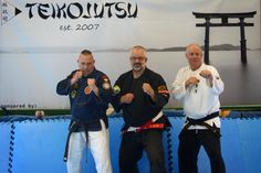 Heiko Brandt (8. Dan Jiu-Jitsu), Olaf Laur (6. Dan Teikojutsu) und Michael Baumann (2. Dan Hwarangdo) (v. lks.).