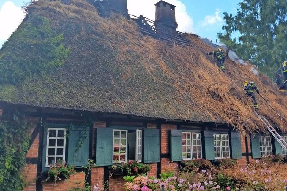 In mühsamer Arbeit musste das Reet per Hand abgeräumt werden.