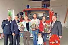 Rolf Willert, Gemeindewehrführer Schashagen, Klaus Sindt, Ortswehrführer Feuerwehr Bliesdorf, Dr. Birte Gosch, Ostsee-Campingplatz Kagelbusch, Hinrich Behrens, Campingland Ostsee, Bettina Gosch, Camping- und Ostseeferienpark Walkyrien, Rainer Holtz, Bürgermeister Gemeinde Schashagen (v. lks.).
