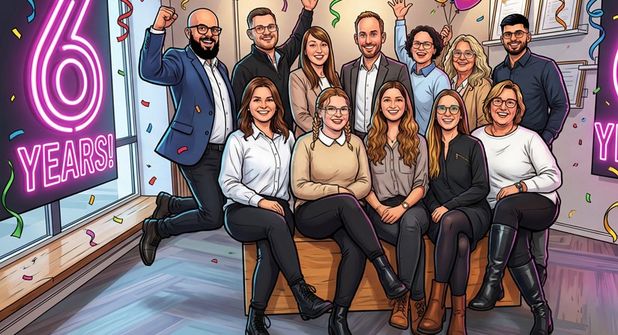 „6 Jahre Hörmanufaktur – und wir gehen mit der Zeit!“ Das KI-generierte Teamfoto ist ein kleiner Spaß zum Geburtstag, doch die intelligente Technik in den modernen Hörlösungen der Hörmanufaktur ist faszinierende Realität.