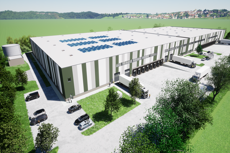 Im November 2023 soll das neue Logistikzentrum, so wie in dieser Visualisierung dargestellt, bezugsfertig sein.