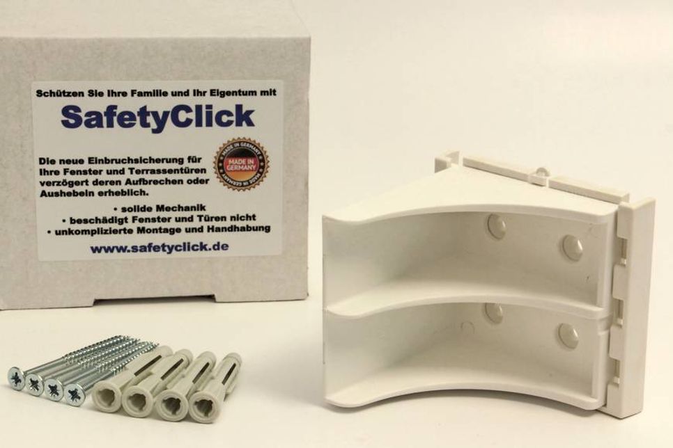 „SafetyClick“ besteht aus einem Sicherungsflügel und einer Grundplatte, die einfach mit vier Schrauben im Mauerwerk angebracht wird.
