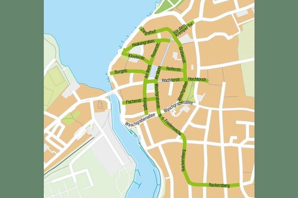 Die grün markierten Straßen werden zu neuen 30er-Zonen.