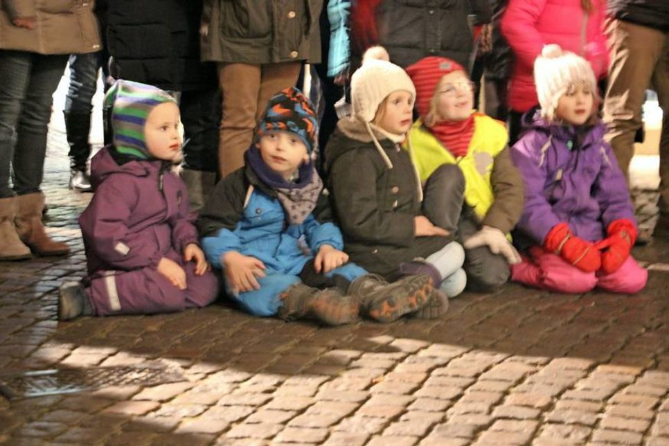 Die Kindergartenkinder aus dem Waldorfkindergarten warteten gespannt auf die Enthüllung ihres Türchens.