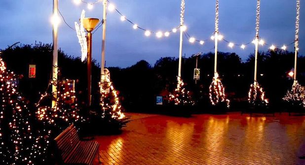 Der Seebrückenvorplatz im Lichterglanz: Der Ortsbeirat lädt wieder zum Bäumeschmücken, Glühwein und zu guten Gesprächen für einen guten Zweck ein.