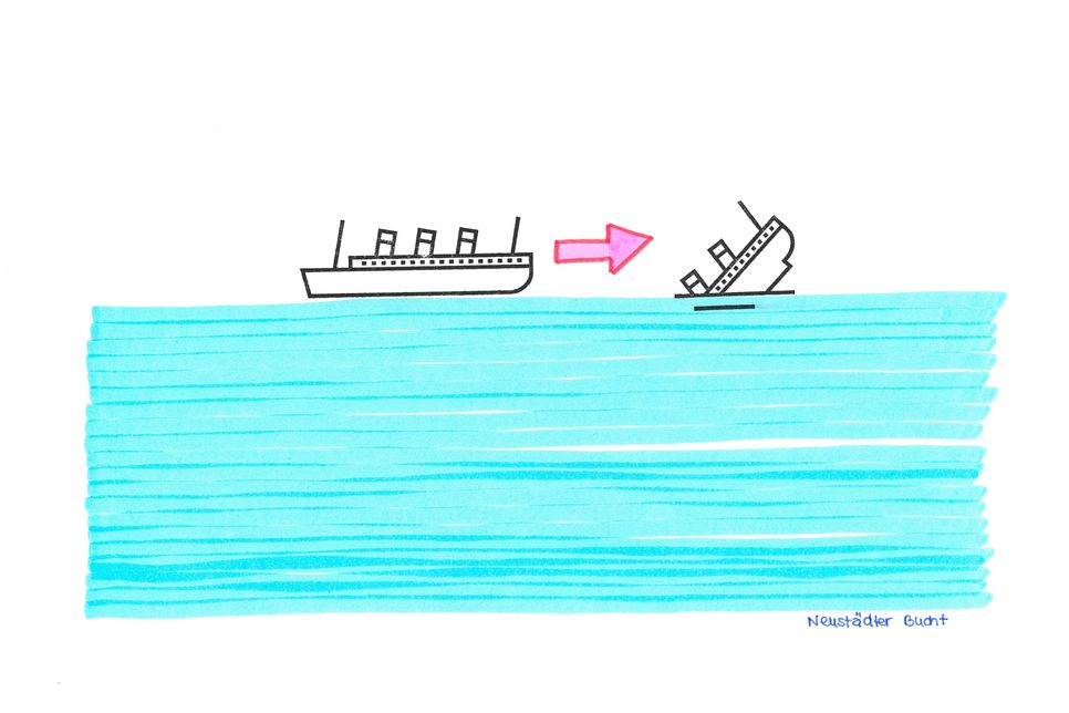 Mit Motivstempeln und farbigen Stiften werden die Ereignisse und Folgen in der Neustädter Bucht individuell dargestellt.