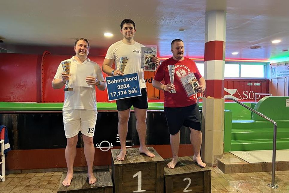 Aktueller Rekordhalter ist Cedric Köhnke (Mi.) mit einer beeindruckenden Zeit von 17,174 Sekunden.