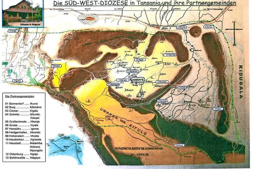 Die Karte zeigt die Gegend in Tansania, in die der Kirchenkreis Ostholstein vom 14. bis 31. Oktober reist.