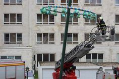 Bei kräftigem Ostseewind stellten die Mitglieder der Freiwilligen Feuerwehr Neustadt den Maibaum auf.
