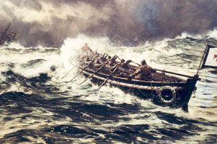 Ruderrettungsboot im Einsatz im 19. Jahrhundert