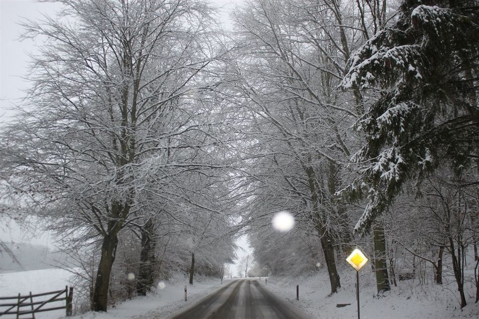 Winterliche Straßenverhältnisse auf der L 216 von Schönwalde nach Hansühn.
