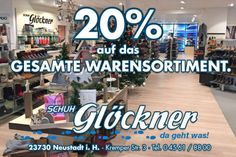 Türchen Nummer 1: 20 % auf der gesamte Warensortiment bei Schuh Glöckner