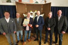 Major Detlef Scheel - Kommandeur, Ältermann Dr. R. Stolley, Stahlvogelkönig 2023 Stefan Würrer, Stahlvogelkönig 2020 Valentin Geppert, 2. Ältermann Klaus Groth, Schießwart Florian Platz (v. lks.).