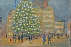Winter in Weiss: Winterlandschaften in Norddeutschland zeigt derzeit das Künstlermuseum in Heikendorf. Unter anderem dieses Bild von Ernst Eitner, es heißt Kieler Weihnachtsmarkt und stammt aus dem Jahr 1935 (Aquarell, Schleswig-Holsteinische Landesbibliothek.