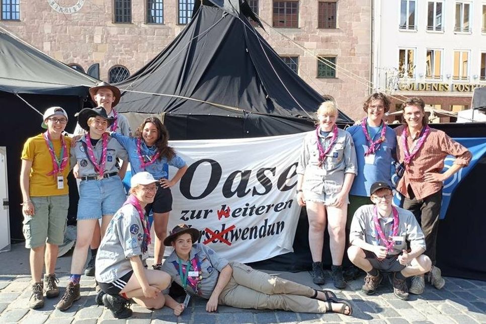 „Pfadis“ aus dem Schönwalder Pfadfinderstamm Swentana auf dem Deutschen Evangelischen Kirchentag in Nürnberg.