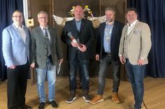 Matthias Gregor, Ältermann Dr. Ralf Stolley, Stahlvogelkönig 2024 Florian Platz, Stahlvogelkönig 2023 Stefan Würrer, Oberst Detlef Scheel - Kommandeur (v. lks.).