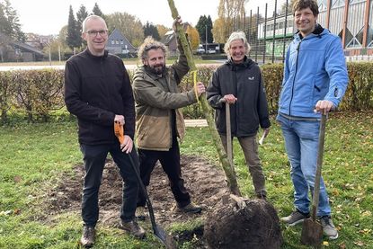 v.l.: Christian Ramm, Josh Geertz, Annette Hinz und Christoph Baecker freuen sich über das gemeinsame Baumprojekt.