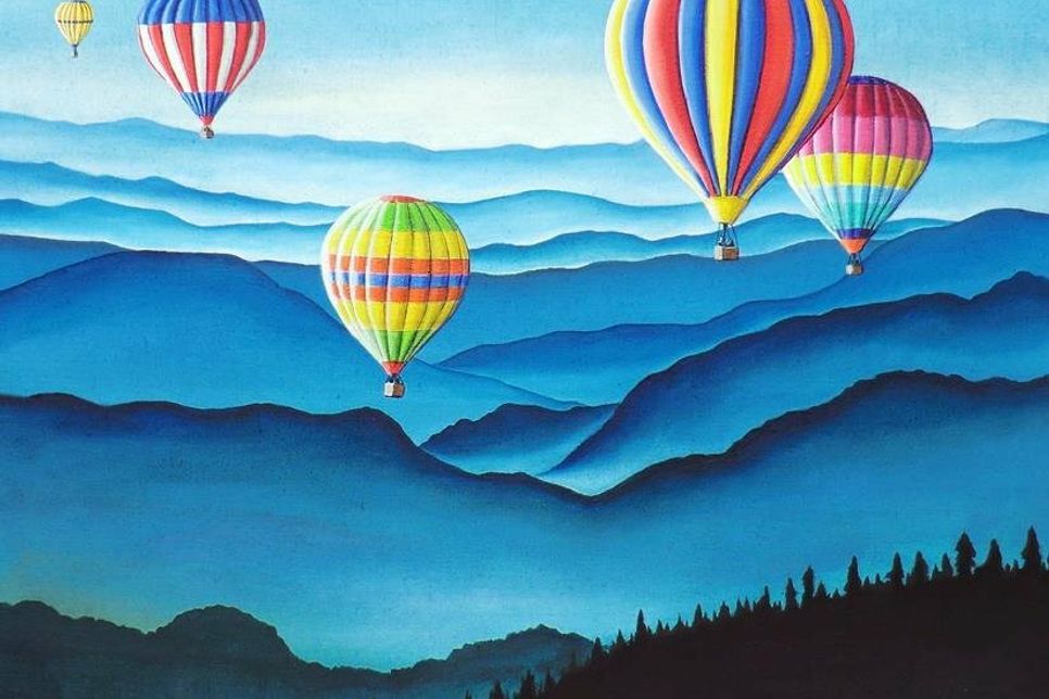 „Blaue Fernsicht mit Ballons“ von Wiltrud Frauke Gehlen.