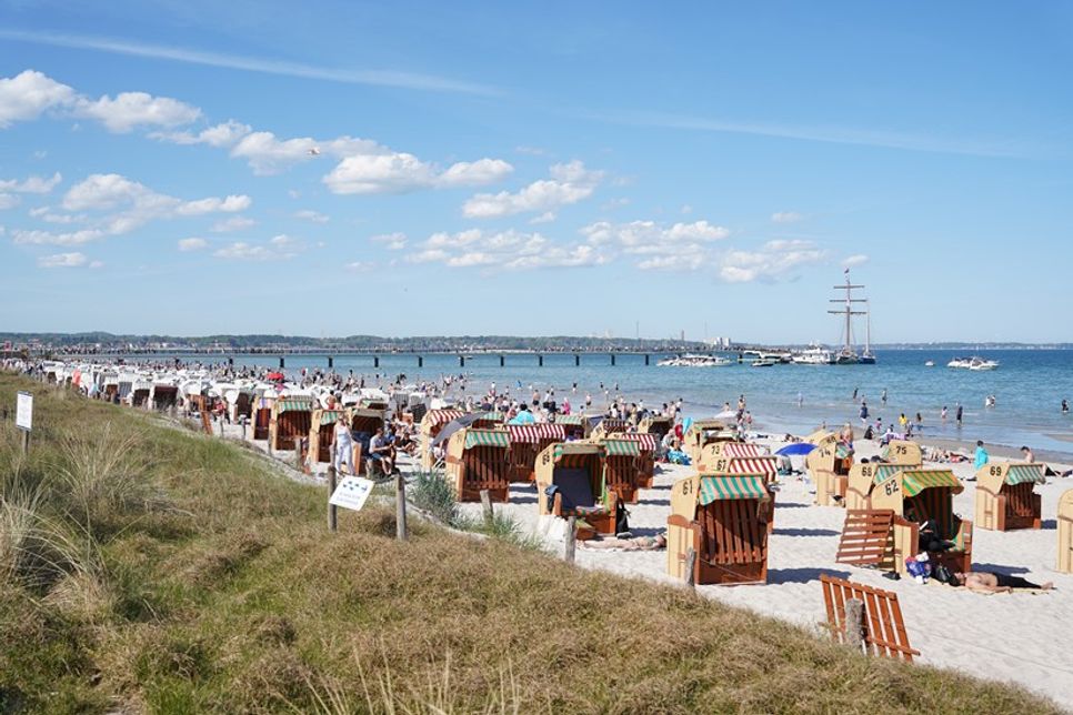 Sommer, Sonne, Ostseebrise: Zahlreiche Strandkörbe säumen den feinsandigen Strand von Scharbeutz.
