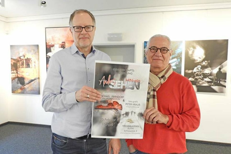 Michael Finndorf und Peter Krauß stellen gemeinsam in der Kreisbiliothek aus.