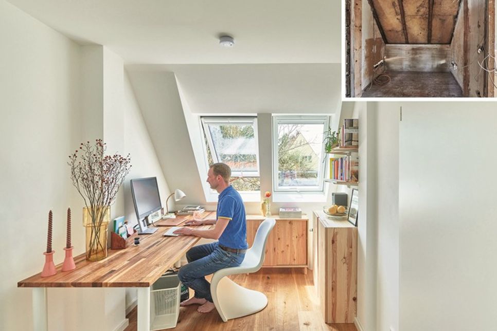 Wo vorher nur Abstellfläche für Ausrangiertes war, ist ein lichtdurchflutetes Homeoffice entstanden.