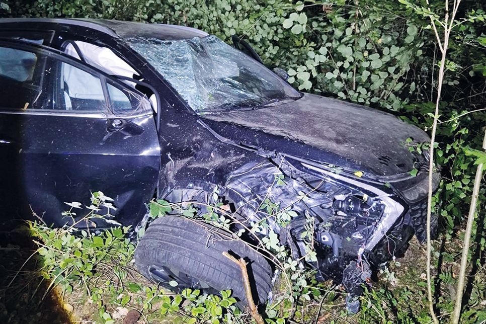 Zwei Tatverdächtige nach Flucht gestellt: Pkw kommt von der Fahrbahn ab und verunfallt im Wald
