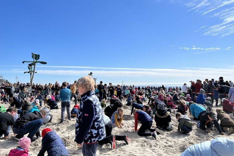 Hunderte Kinder suchten, gruben und buddelten auf dem abgesteckten Areal am Grömitzer Strand.