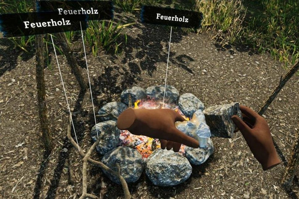 Bei der virtuellen Zeitreise wird versucht, ein Feuer zu entzünden.