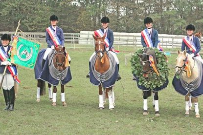 Die Kreismeister der Pony-Mannschaften 2019 (von links) Stefanie Richtarsky, Teresa Meyer und Neela Wulff, Charlotte Westphal, Hannah Göbes.