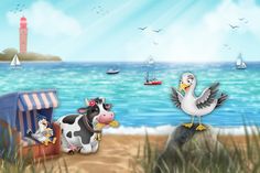 Am Strand von Kellenhusen: Elli begegnet auf ihrer Reise neuen tierischen Freunde (Illustration aus dem Buch von Franziska Hohenhausen).