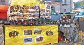 Im Frühjahr geht es wieder los: Auf dem Plöner Wochenmarkt an der Nikolaikirche ist Fernglas Doktor Alfred Blockhaus in den warmen Monaten regelmäßig anzutreffen.