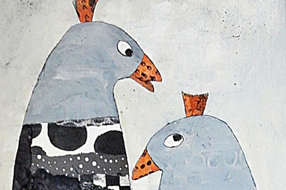 Bei Sabine Carstens entwickelte sich die experimentelle Malerei und Erstellung von Collagen aus der textilen Kunst heraus.