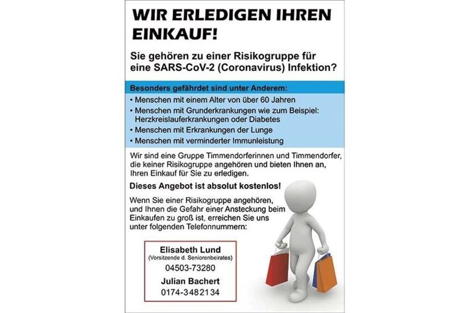 Neu gegründete Initiative in Timmendorfer Strand: Einkaufshilfe für Senioren und Immungeschwächte.