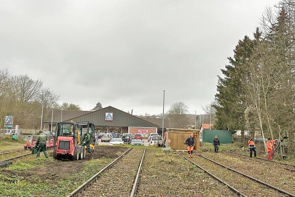 Der Verein Schienenverkehr hat die Haltestelle in Lütjenburg  einer gemeinschaftlichen Pflegeaktion unterzogen
