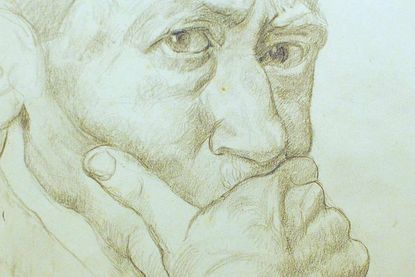 Ein Selbstbildnis des Künstlers Georg Burmester von 1936, Titelbild einer Informationsbroschüre des Heikendorfer Künstlermuseums anlässlich der Ausstellung „Alles auf Papier“.