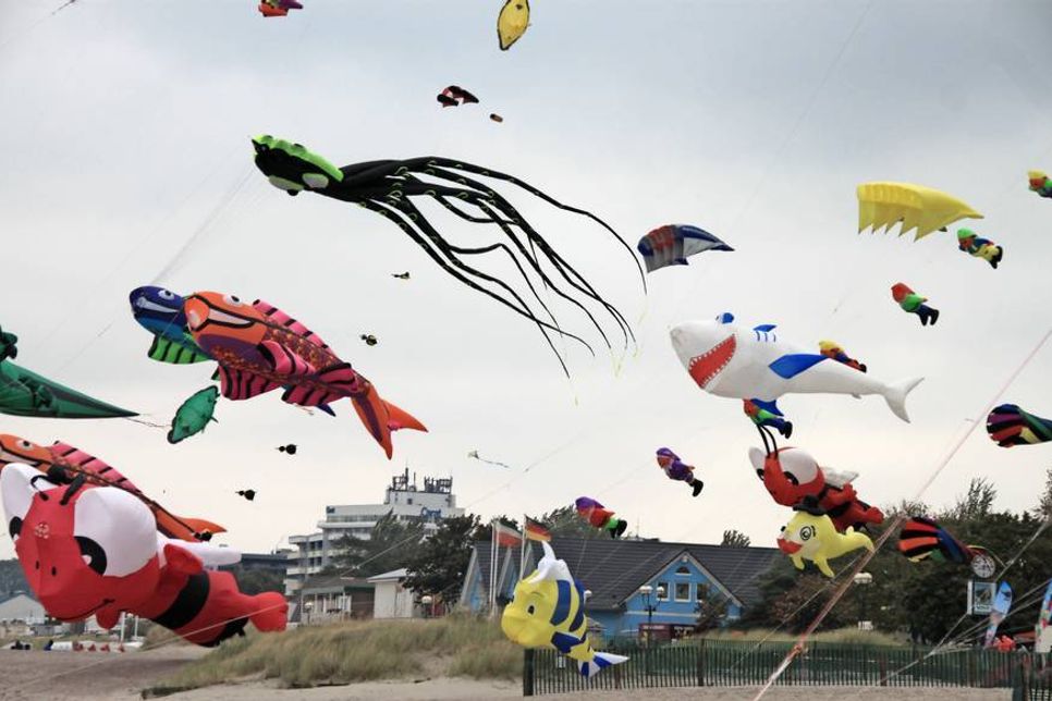 Ein buntes Spektakel mit unzähligen farbenfrohen Drachen am Himmel.