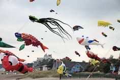 Ein buntes Spektakel mit unzähligen farbenfrohen Drachen am Himmel.