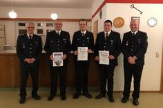 Stellvertretender Wehrführer Gerwin Grebien, Gemeindewehrführer Matthias Hamann, Oliver Cornehl, Dustin Cornehl und Wehrführer Tim Hamann (v. lks.).