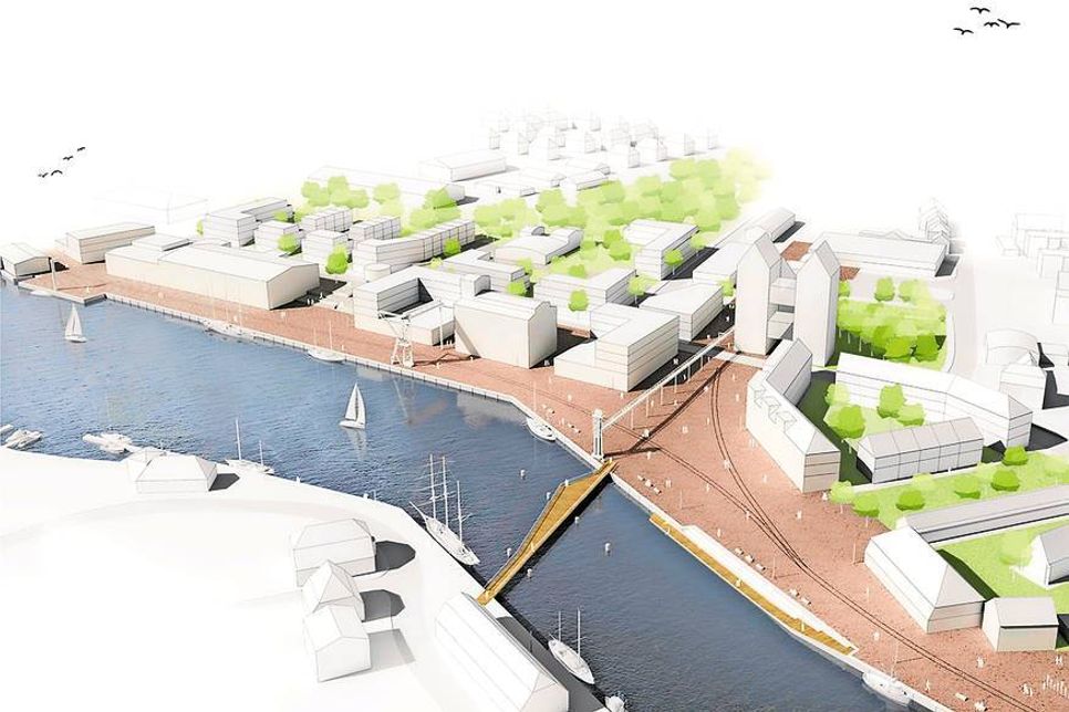 Das neue Hafenumfeld in der Perspektive aus luftiger Höhe.