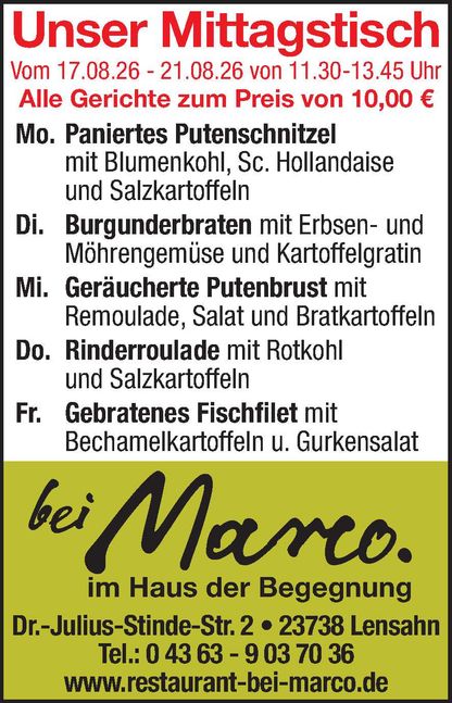 Mittagstisch 15.08.2026