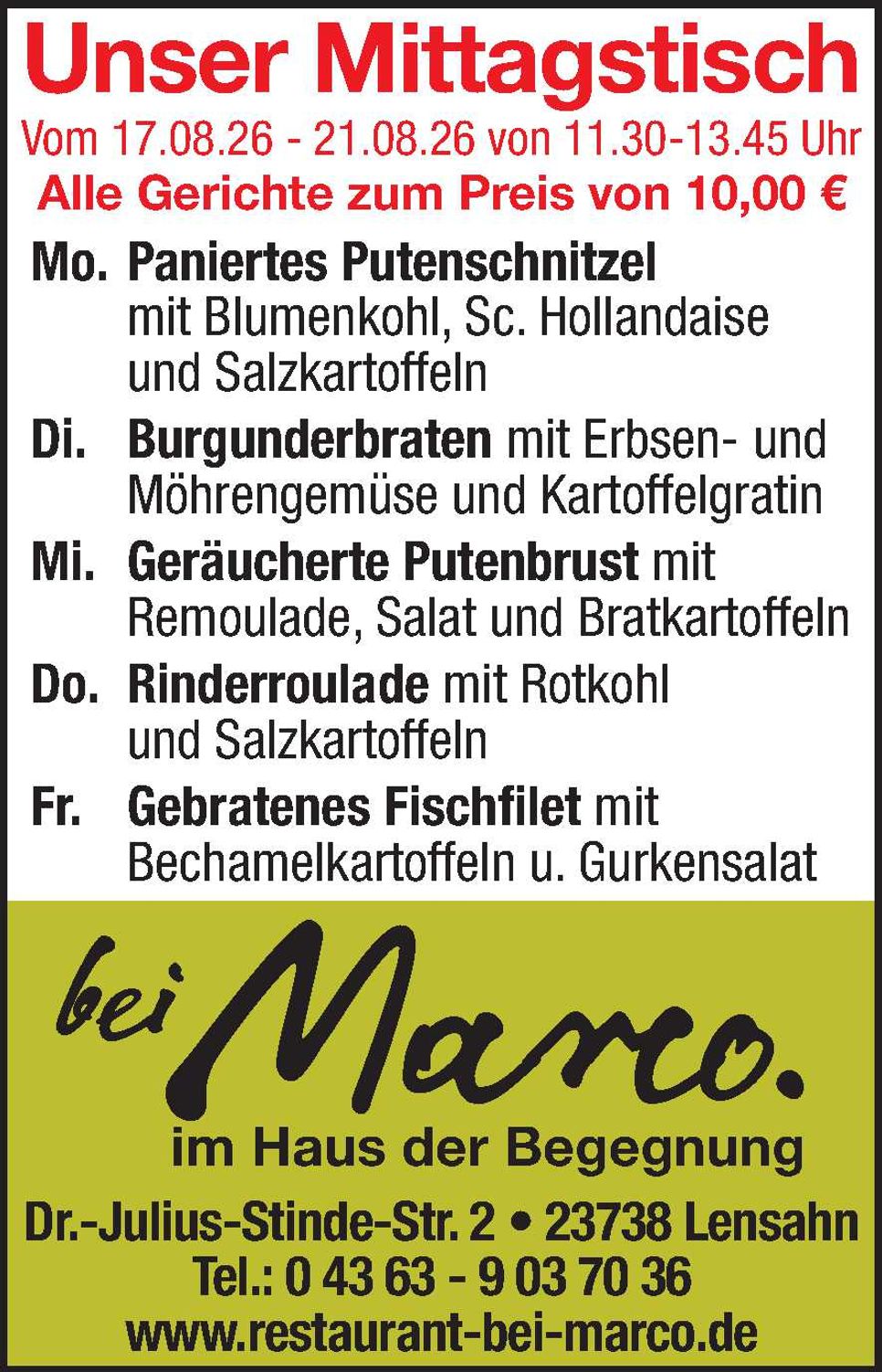 Mittagstisch 15.08.2026