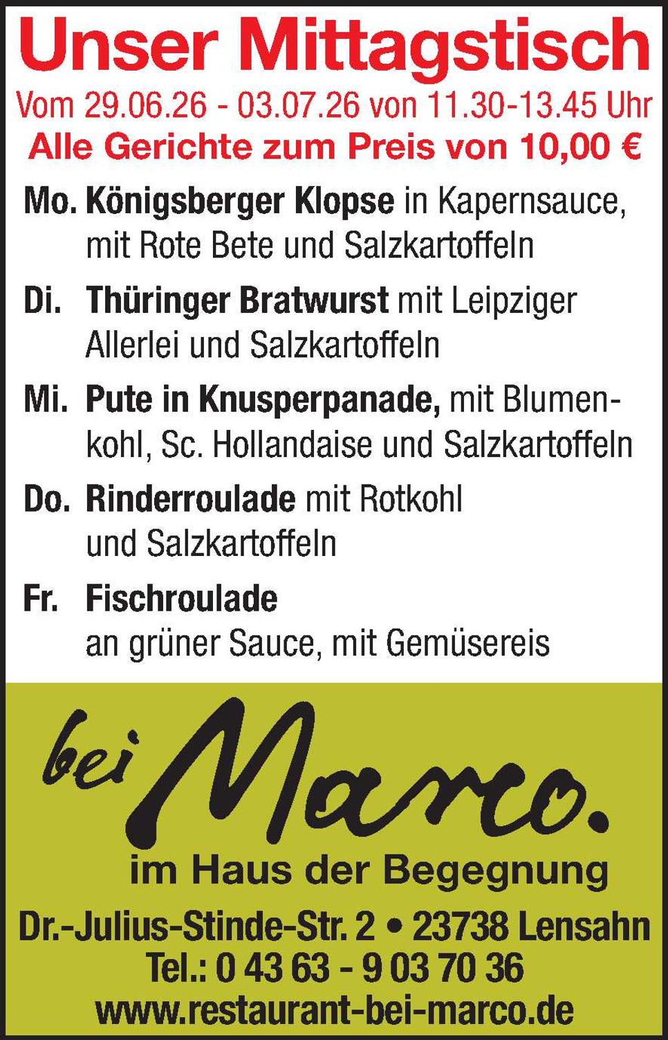 Mittagstisch 27.06.2026