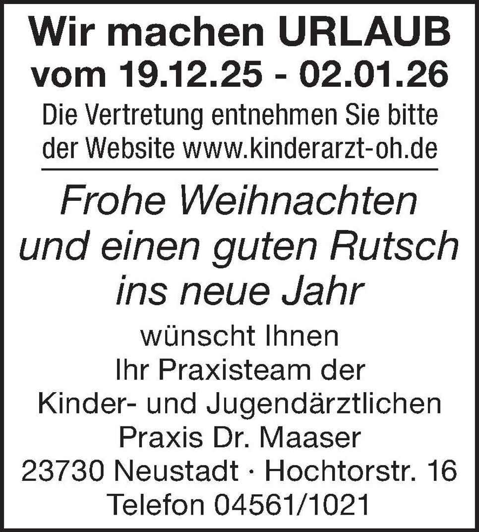 Praxisurlaub + Weihnachtsgruß