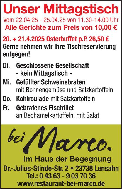 Mittagstisch 19.04.2025