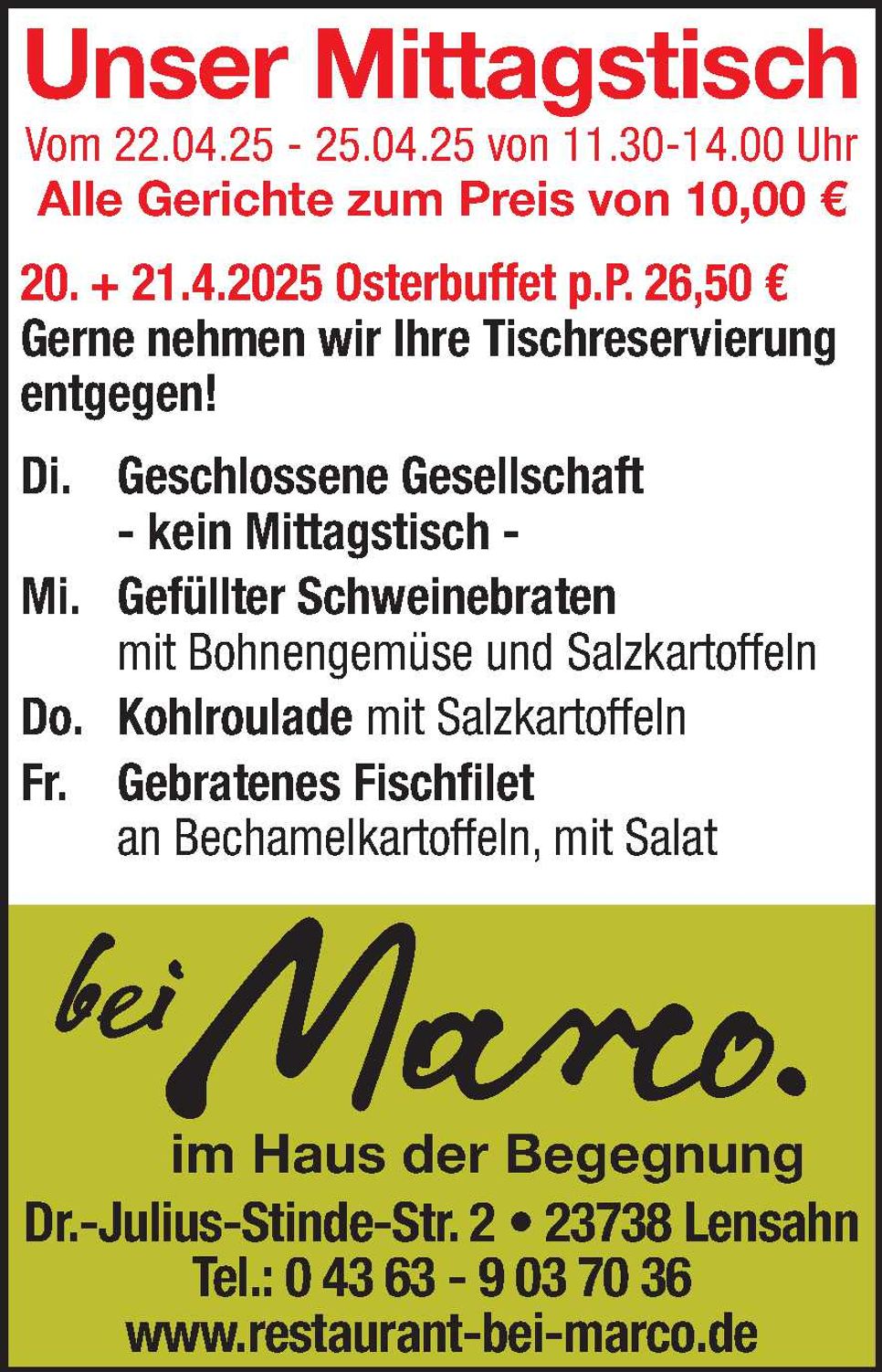 Mittagstisch 19.04.2025