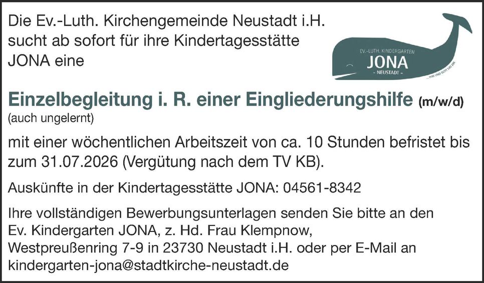 Einzelbegleitung i. R. einer Einglieder.