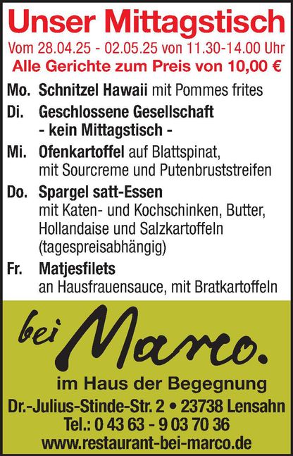 Mittagstisch 26.04.2025