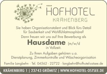 Stellenanzeige Hausdame
