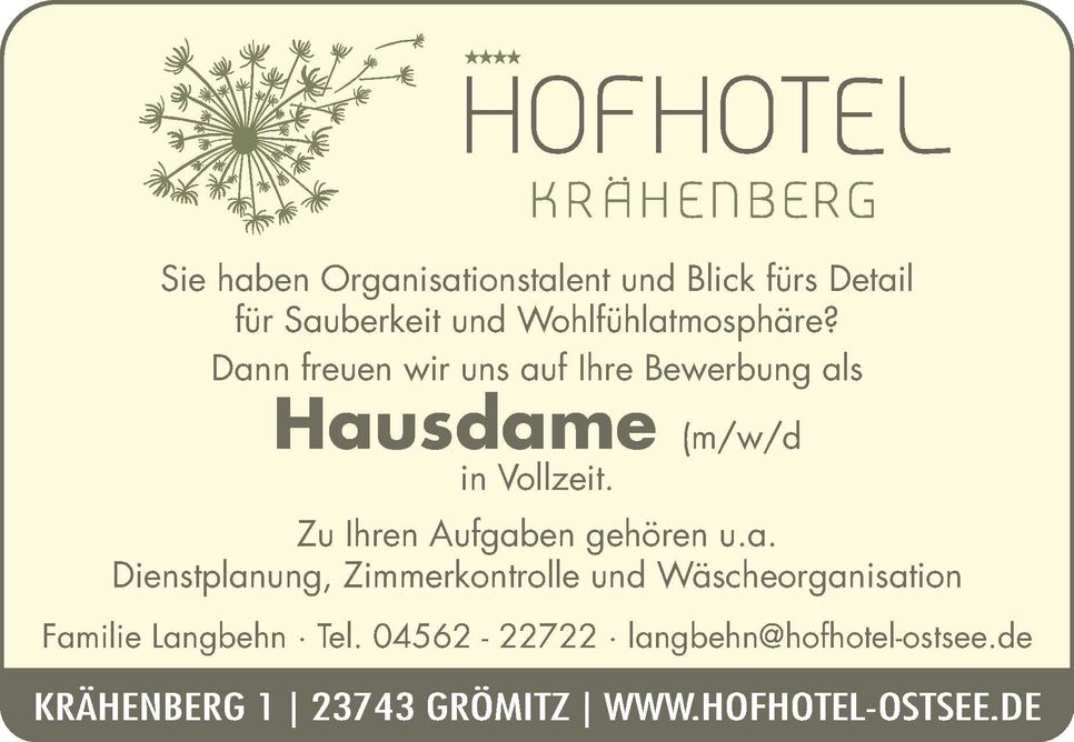 Stellenanzeige Hausdame