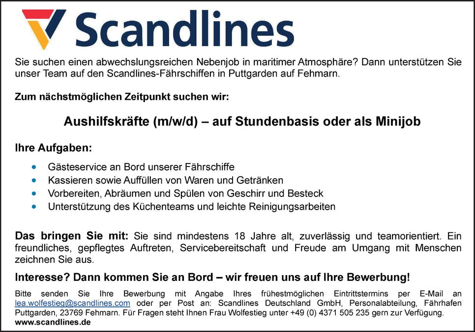 Stellenangebot Aushilfskräfte 